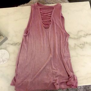 American Eagle Outfitters soft sexy pink flowy tank medium neckline cutout